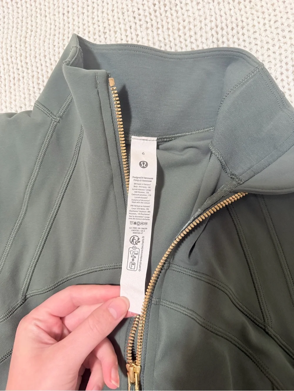 Lululemon athletica Slate Green Zip-Up Bomber Jacket with Gold Zippers